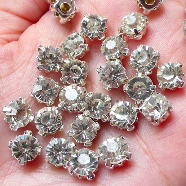 Sew On Rhinestones / 7mm Sewing On Glass Rhinestones (Clear with